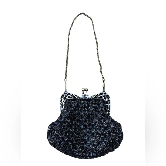 The Edwardian Revival Great Gatsby Style Black Fully Beaded Evening Bag - Picture 3 of 16